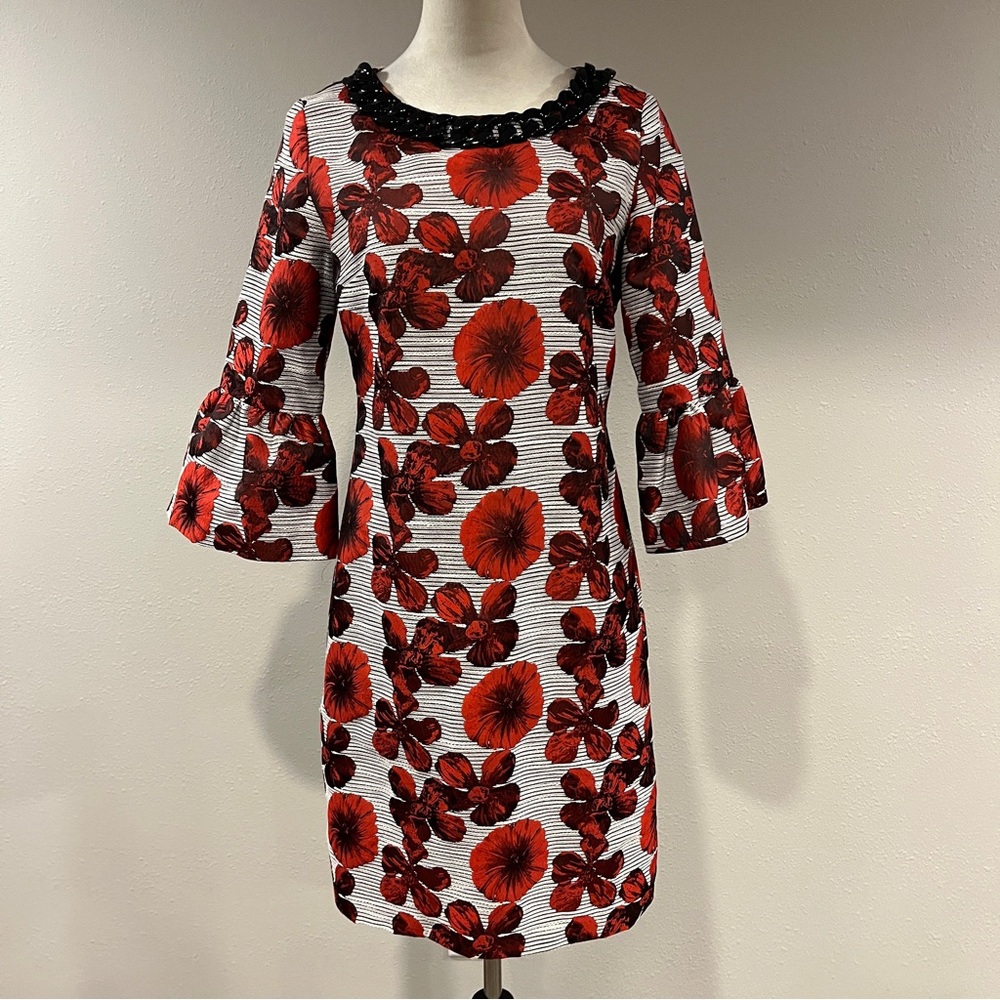 Karl Lagerfeld Red Floral Long Sleeve Dress